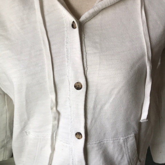 J crew French Terry cotton button-up hoodie sweatshirt in oatmeal, size S EUC - Picture 2 of 4